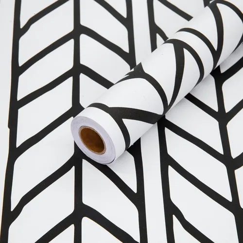 Vista 6 de Papel tapiz despegable y adhesivo en blanco y negro, papel tapiz geométrico adhesivo de 17.71 pulgadas X 393 pulgadas, removible con diseño