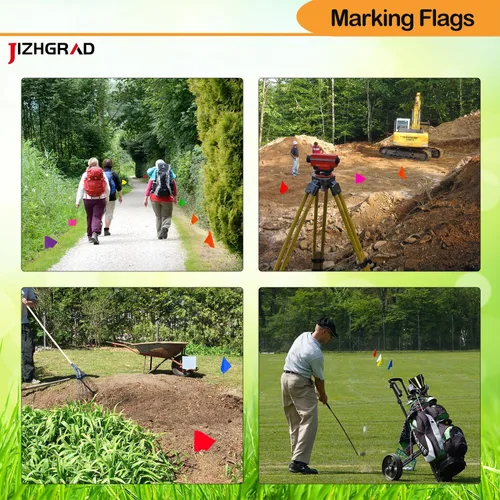Vista 6 de Paquete de 100 banderas de marcado azules, 16 x 4 x 5 pulgadas, uso para patio y césped, entrenamiento de límites y perros, topografía y paisaje
