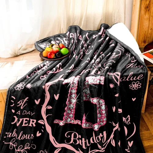 Vista 3 de Manta de 15 cumpleaños para niñas, ideas de regalo de feliz cumpleaños 15 para ella, regalos de 15 años para hija, hermana, mejor amiga, manta suave