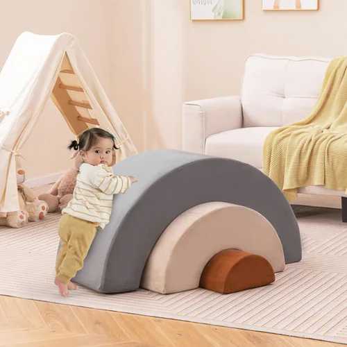 Vista 9 de INFANS Juguetes de Escalada para Niños Pequeños, Juego de Bloques de Escalada de Espuma de 3 Piezas con Forma de Arcoíris para Juegos en Interiores