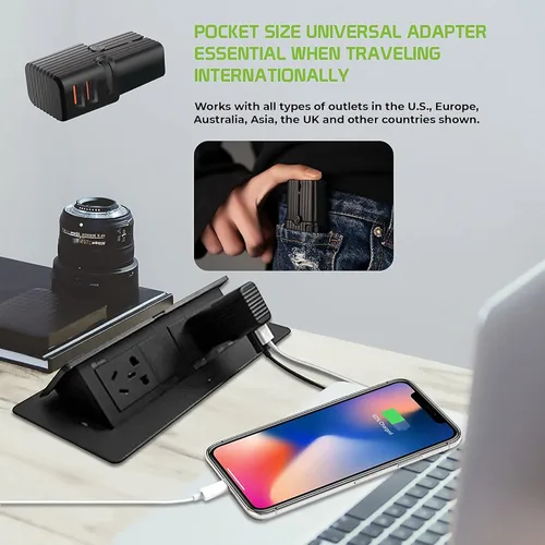Vista 2 de Adaptador USB universal dual funciona para TAG Heuer Meridiist Infinite para energía mundial y viajes entre Estados Unidos/UE/CN/AUS/NZ/Reino Unido