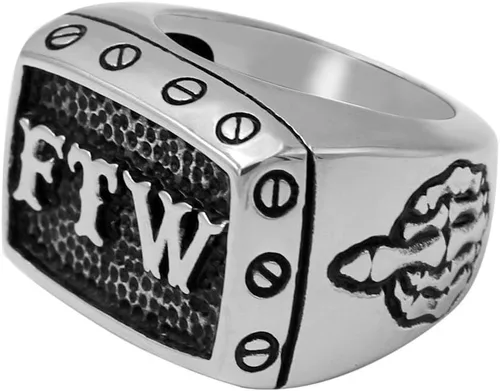 Vista 2 de enhong Anillos de acero inoxidable 316L para hombre, Outlaw Punk FTW, plata para motociclista, joyería de motocicleta US 7, 8, 9, 10, 11, 12, 13