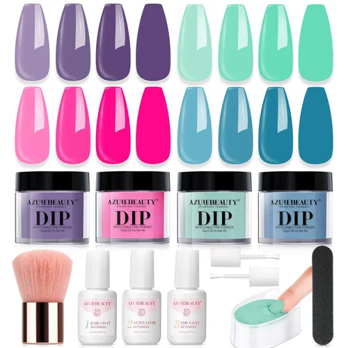 Vista 13 de Azurebeauty - Kit de iniciación de uñas en polvo de inmersión, 4 colores, purpurina de piel desnuda para todas las estaciones, juego de polvo