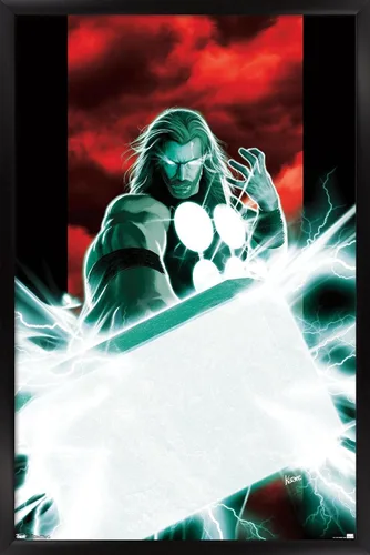 Vista 9 de Trends International Marvel Comics - Póster de pared de Thor - Mjolnir, 14.725 x 22.375 pulgadas, versión enmarcada de madera de granero
