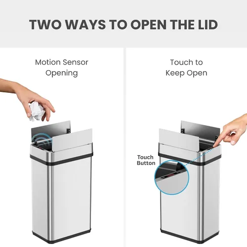 Vista 4 de iTouchless - Bote de basura de 15 litros / 4 galones de acero inoxidable con sensor de apertura de alas para baño, operación automática sin