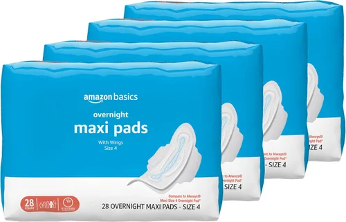 Vista 14 de Amazon Basics Almohadillas largas gruesas con alas para períodos, absorción regular, sin perfume, tamaño 1, 36 unidades (anteriormente Solimo)