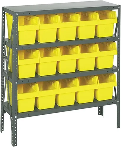 Vista 450 de Quantum QSBU-245BK Heavy Duty Shelving Unit with (7) Shelves and (24) QUS245 Black Bins for Garage Warehouse Storage Distribution 400 lb Load
