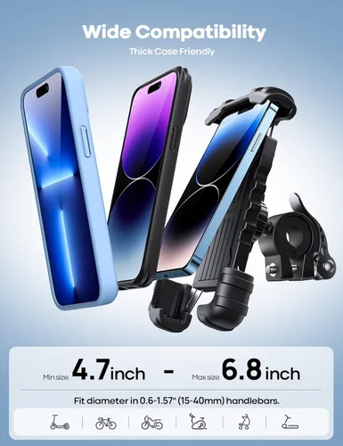 Vista 3 de Lamicall - Soporte de teléfono para bicicleta, soporte para teléfono celular, abrazadera para manubrio de bicicleta, clip para teléfono 11 Pro Max