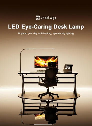 Vista 2 de deeloop CRI - Lámpara LED de escritorio 95+, lámpara de escritorio ultra larga y brillante de 16 pulgadas, 5 luces de atenuación de brillo, lámpara