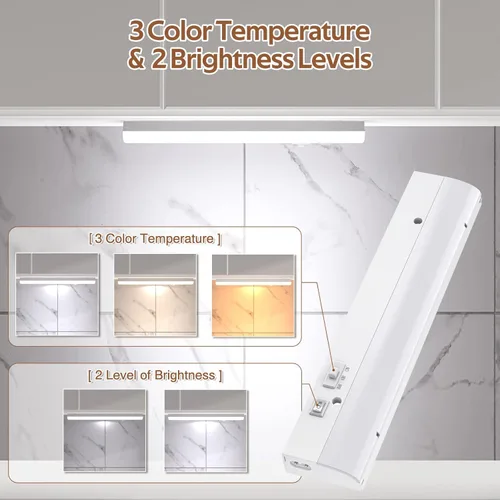 Vista 3 de PESUTEN Iluminación LED para debajo del gabinete para cocina, enchufable, luz regulable debajo del gabinete, 3 colores, 3000 K/4000 K/5000 K
