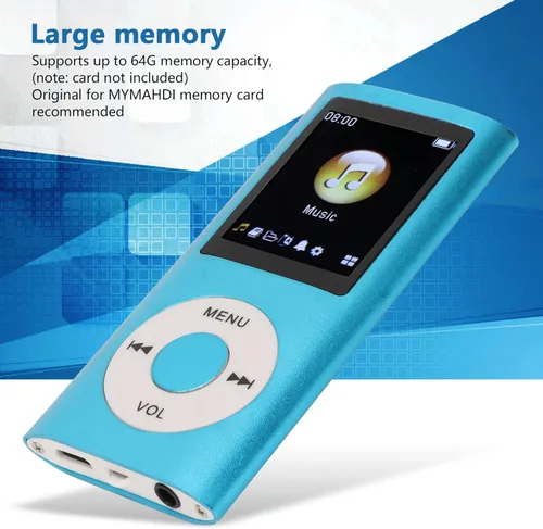 Vista 4 de Reproductor de música digital Reproductor MP4 Reproductor de MP3 ultrafino compatible con la mayoría de formatos de sonido, compatible con tarjeta