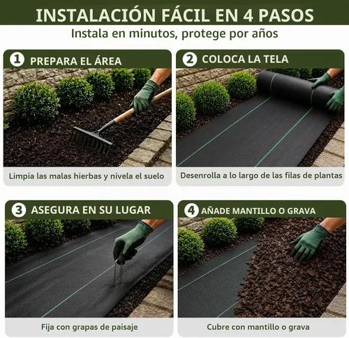 Vista 7 de EXTRAEASY Tela de barrera de malezas para jardín, tela de bloque de malezas resistente de 3.2 onzas, mantillo tejido para paisajismo, cubierta