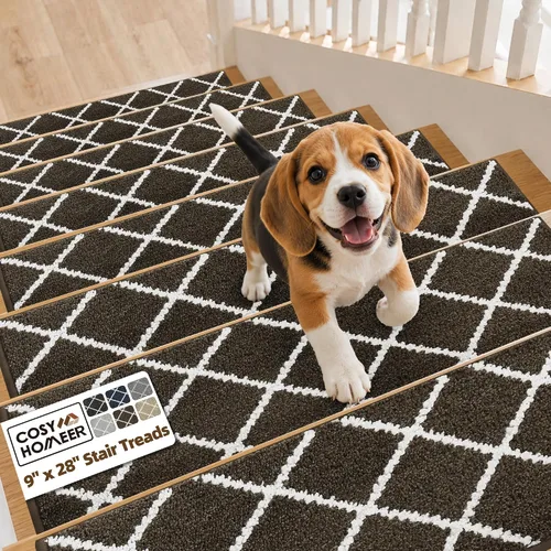Vista 12 de COSY HOMEER Peldaños de escalera para peldaños de madera de 9 x 28 pulgadas, alfombras antideslizantes, pelar y pegar para interiores para niños