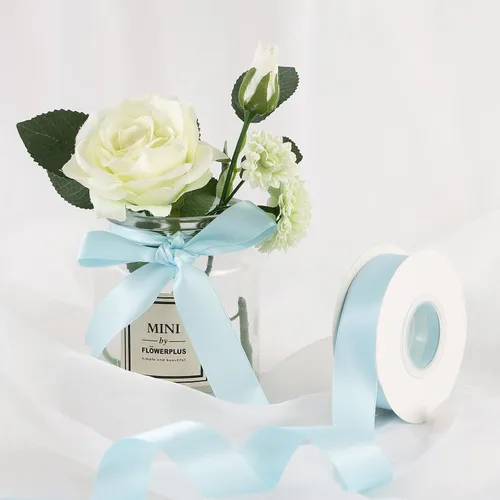 Vista 4 de Cinta de satén azul claro de 1 pulgada, cinta de seda de doble cara para bodas, ramo de novia, decoraciones de Navidad, manualidades, envoltura