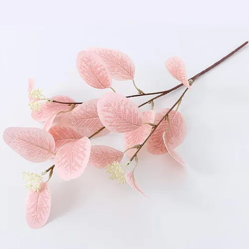 Vista 6 de Emivery 6 tallos de eucalipto rosa, ramas de hojas de eucalipto sintético, plantas artificiales, tallos de vegetación para relleno de jarrón, hogar
