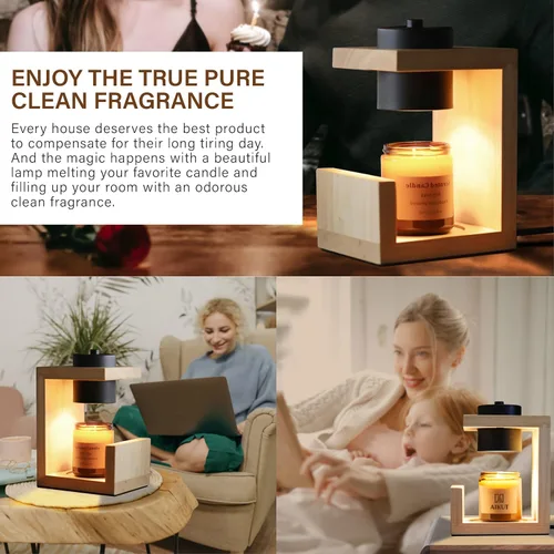 Vista 3 de AIKUT Lámpara Calentadora de Velas, con 2 Bombillas, Temporizador y Regulador de Intensidad, Madera Natural Simple, Compatible con Velas de hasta