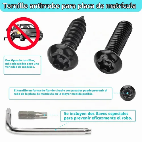 Vista 4 de Kit de tornillos antirrobo negros para matrícula, tornillos a prueba de manipulaciones para placa de matrícula, pernos de acero inoxidable 304