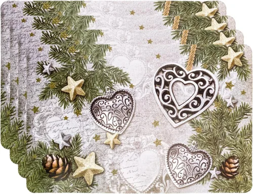 Vista 2 de Needzo Manteles individuales navideños a granel de 12 unidades, 3 diseños diferentes para decoración de juegos de mesa navideñas, manteles