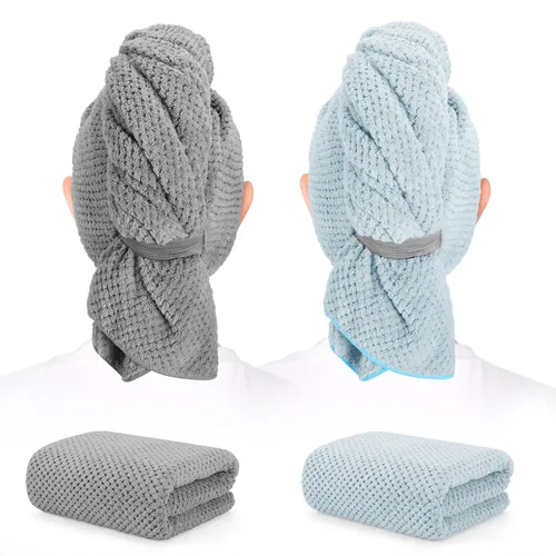 Vista 11 de Paquete de 2 toallas de microfibra para el cabello - 41 x 24 pulgadas, súper suaves, absorbentes, de secado rápido sin encrespamiento, envoltorio