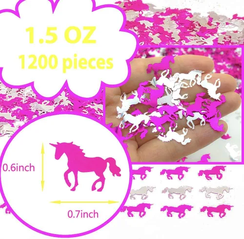 Vista 7 de Decoración de mesa de fiesta de unicornio de confeti de cumpleaños de papel metálico de unicornio para boda, cumpleaños, baby shower, despedida