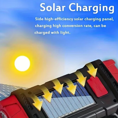 Vista 4 de IFTHFOUR Linterna Solar de Altos Lúmenes - Luz de Trabajo LED con USB-C Recargable, Impermeable, Linterna y Farol Multifunción para Acampar, Rojo