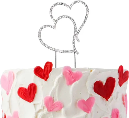 Vista 2 de Decoración para tartas en forma de corazón, aleación de cristal, diamantes de imitación, decoración de pastel de corazón para boda, cumpleaños, día