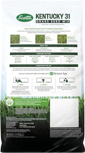 Vista 10 de Scotts Mezcla de semillas de césped Kentucky 31 para césped nuevo o sobresiembra, crece más gruesa y verde en comparación con otras mezclas Kentucky