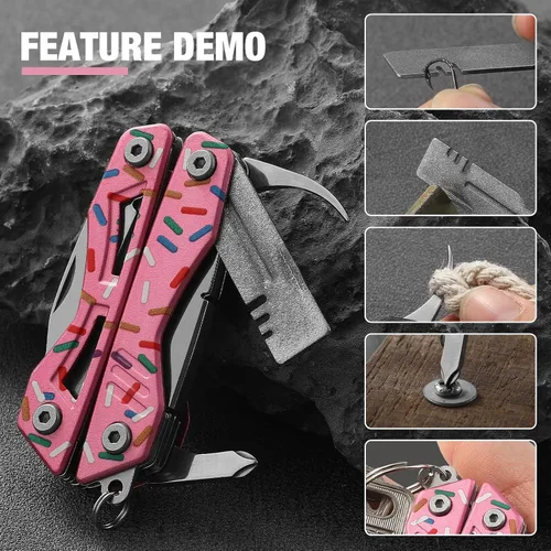 Vista 4 de VIRENKNIFE - Alicates multiherramienta 13 en 1, de acero inoxidable, multiherramienta EDC con cuchillo de bolsillo, destornillador, abrebotellas