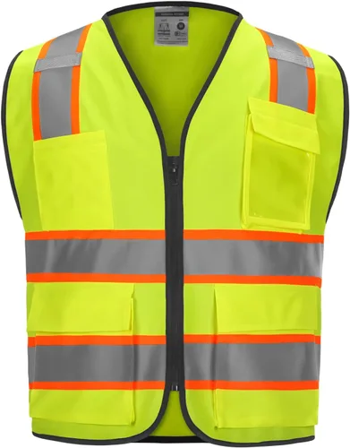 Vista 10 de Chaleco de seguridad clase 2 de alta visibilidad, chaleco de alta visibilidad con tiras reflectantes de 2 pulgadas de ancho, chaleco de construcción