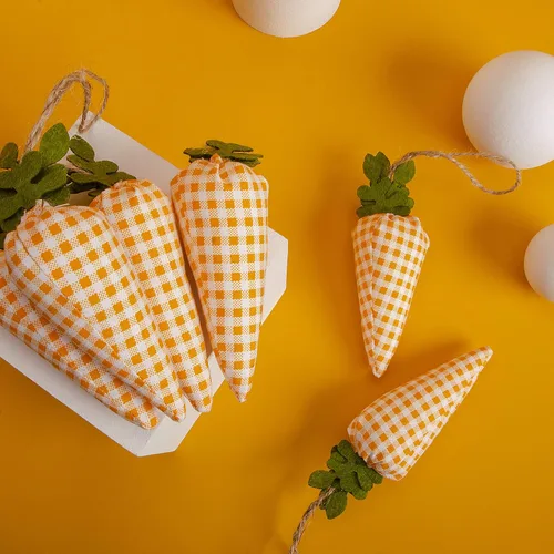 Vista 6 de 16 adornos colgantes de zanahoria de Pascua, patrón de estampado a cuadros, mini zanahoria artificial, adornos colgantes para fiesta de Pascua