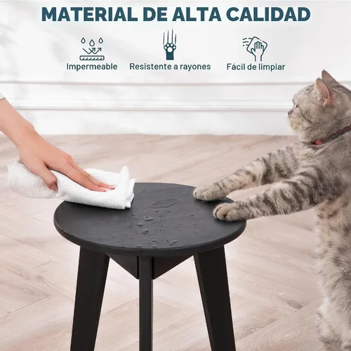 Vista 3 de VICTORY RELAX Mesa auxiliar redonda – Mesa auxiliar de madera de acacia maciza para sala de estar o dormitorio – Acabado de madera negra, mesita