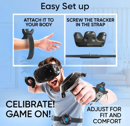 Vista 2 de Skywin VR Tracker Belt and Tracker Strap Bundle for HTC Vive System Tracker Pucks - Adjustable Belt and Hand Straps for Waist and Full-Body Tracking