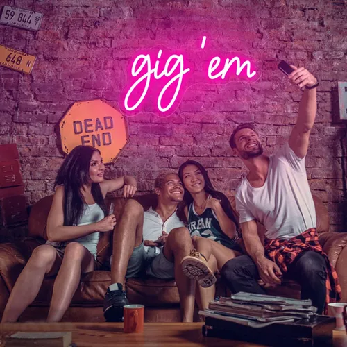 Vista 4 de Gig'em Aggies - Letrero de neón LED rosa para decoración de pared, funciona con USB, para concierto, dormitorio de niñas, decoración de habitación