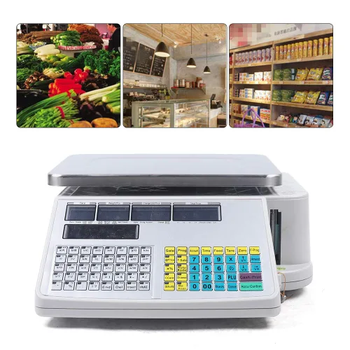 Vista 2 de Báscula digital de computación de precio de 66 libras y 66.1 lbs con impresora, báscula digital portátil de alimentos para cocina, delicatessen