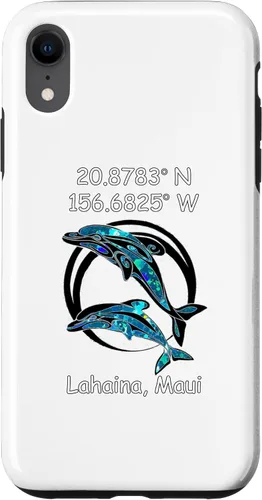 Vista 8 de Funda para iPhone 14 Longitud y Latitud de Lahaina Maui Tribal Dolphins