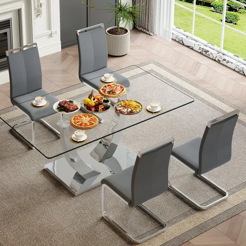 Vista 35 de Mesa de comedor moderna para mesa de comedor de mármol sintético de 4/6, 63 pulgadas, mesa de cocina rectangular, mesa de cocina y comedor de fácil