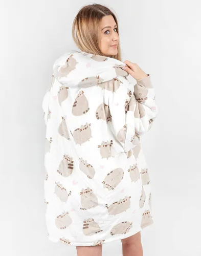 Vista 4 de Pusheen - Manta para mujer Sudadera con capucha de forro polar con estampado de gato atigrado con corazones Lindo suéter con capucha