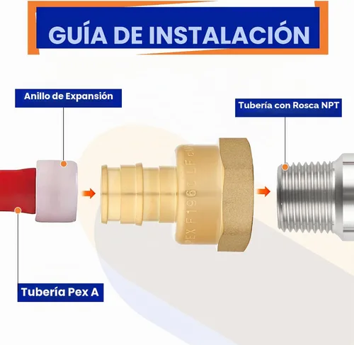 Vista 5 de (Znkiok 10 unidades) Accesorios de expansión Pex A de 1/2 pulgada, adaptador hembra Pex-A-1/2 "NPT, larga vida útil, latón sin plomo, NSF, UPC, ASTM