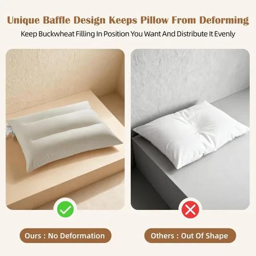 Vista 9 de Almohada de trigo sarraceno con funda de almohada de algodón orgánico, almohada de trigo sarraceno orgánico de 20 x 26 pulgadas con caja deflectora