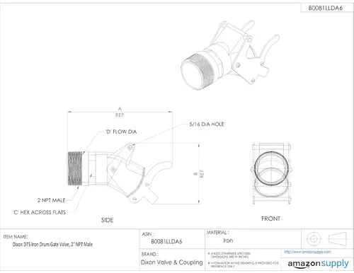 Vista 3 de Dixon D75 Válvula de compuerta de tambor de hierro, 2" NPT macho