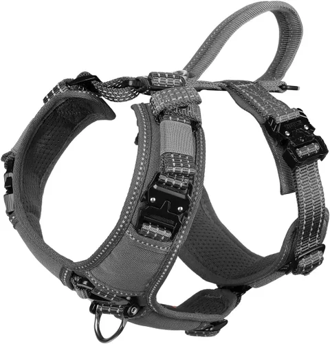 Vista 6 de ICEFANG Arnés de correa para perro con accesorios de metal, para perro de tamaño pequeño, chaleco K9, acolchado suave en forma de Y, arnés ajustable