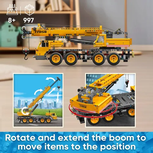Vista 3 de Mould King 17058 Kit de bloques de construcción de grúa, modelo de camión grúa de 997 piezas para construir, juguete de construcción DIY