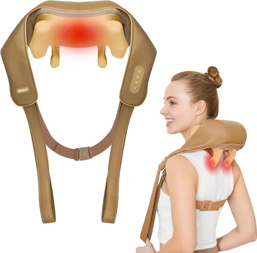 Vista 12 de Masajeador de cuello para aliviar el dolor de tejido profundo, alivia la tensión, amasador con calor, mejora la circulación, alivia el dolor Beige