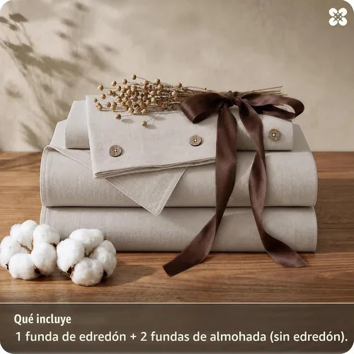 Vista 8 de Bedsure Funda de edredón de lino tamaño Queen – Juego de ropa de cama de mezcla de lino y algodón, suave y acogedor, 3 piezas, 1 funda de edredón