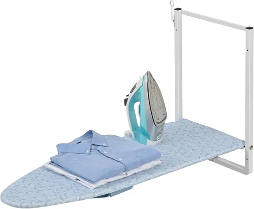 Vista 8 de KINGBOARD Tabla de planchar montada en la pared con soporte para plancha, tabla de planchar compacta para espacios pequeños, soporte de hierro Azul