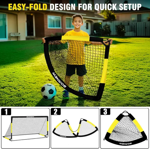Vista 4 de Portería de Fútbol para Niños para Patio Trasero - Juego de 2 Porterías de 7X5 / 6X4 pies, Redes de Fútbol para Niños Pequeños, Equipo
