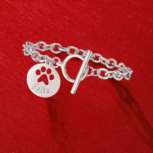Vista 8 de Ross-Simons Pulsera de plata de ley con estampado de pata personalizada