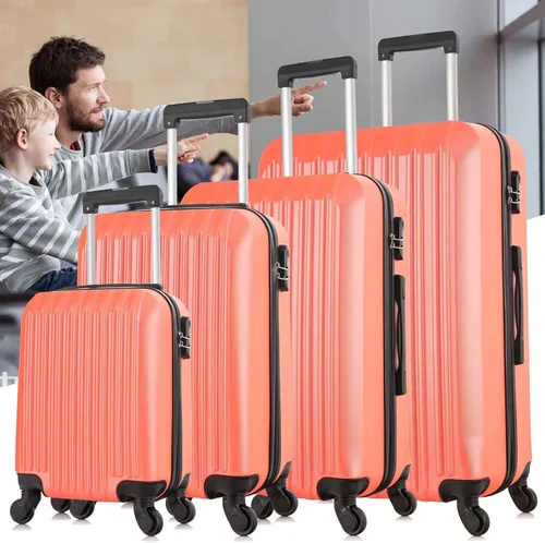 Vista 4 de yotefe Juego de maletas rígidas, equipaje de viaje con ruedas, juego de maleta, maleta giratoria para mujeres y hombres, Naranja, Juego de equipaje