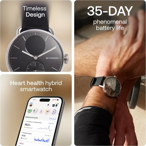Vista 3 de WITHINGS ScanWatch 2 - Hybrid Smart Watch, Heart Rate Monitoring, Fitness Tracker, Cycle Tracker, Sleep Monitoring, GPS Tracker, 30-Day Battery