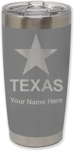 Vista 33 de LaserGram Vaso aislado al vacío de 20 onzas, bandera de Texas, grabado personalizado incluido (negro)